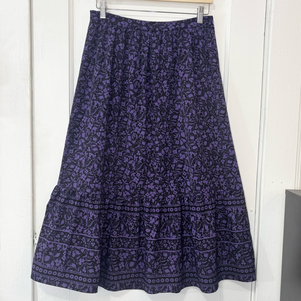 NWT Old Navy & Anna Sui Women's Black/Purple Floral Tiered Midi Skirt, Size M
